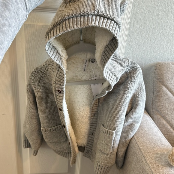 NWT Janie and Jack grey hooded sweater button up with Sherpa lining - Picture 5 of 7